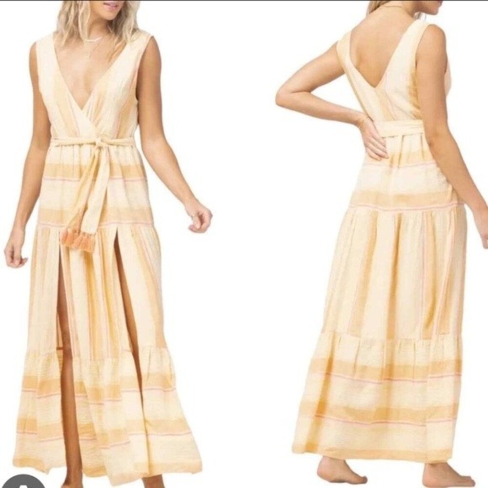 NWT L*Space Clara Maxi Dress in Cozumel Stripe/Orange, Size XS